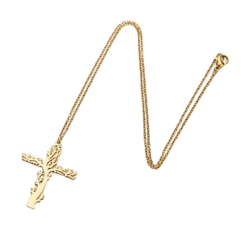 Wholesale of New Tree of Life Cross Stainless Steel Necklace